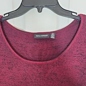 Nina Leonard Women's Wine/black Crew Neck Sweater Dress